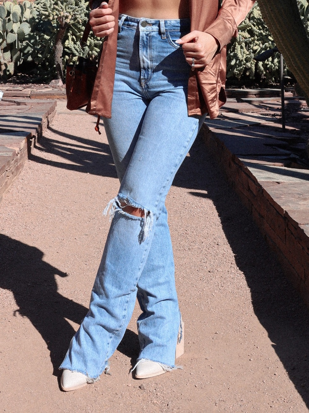 Zara Light Wash High-Rise Distressed Jeans